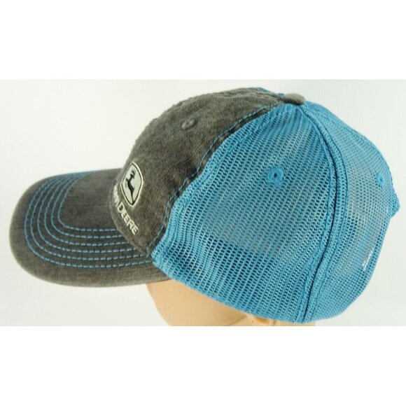 John Deere Mesh Baseball Cap Hat Gray Denim Blue Mesh One Size Youth - Picture 3 of 7